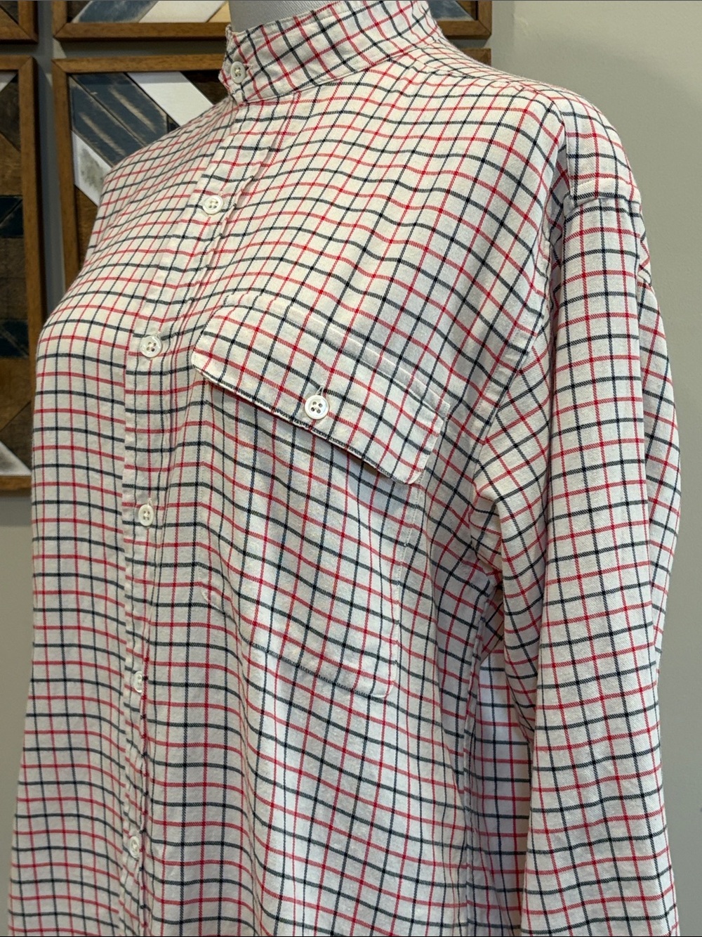 Vintage Ralph Lauren Equestrian Windowpane Check Cotton Wool High Neck Top 8 - Picture 7 of 13